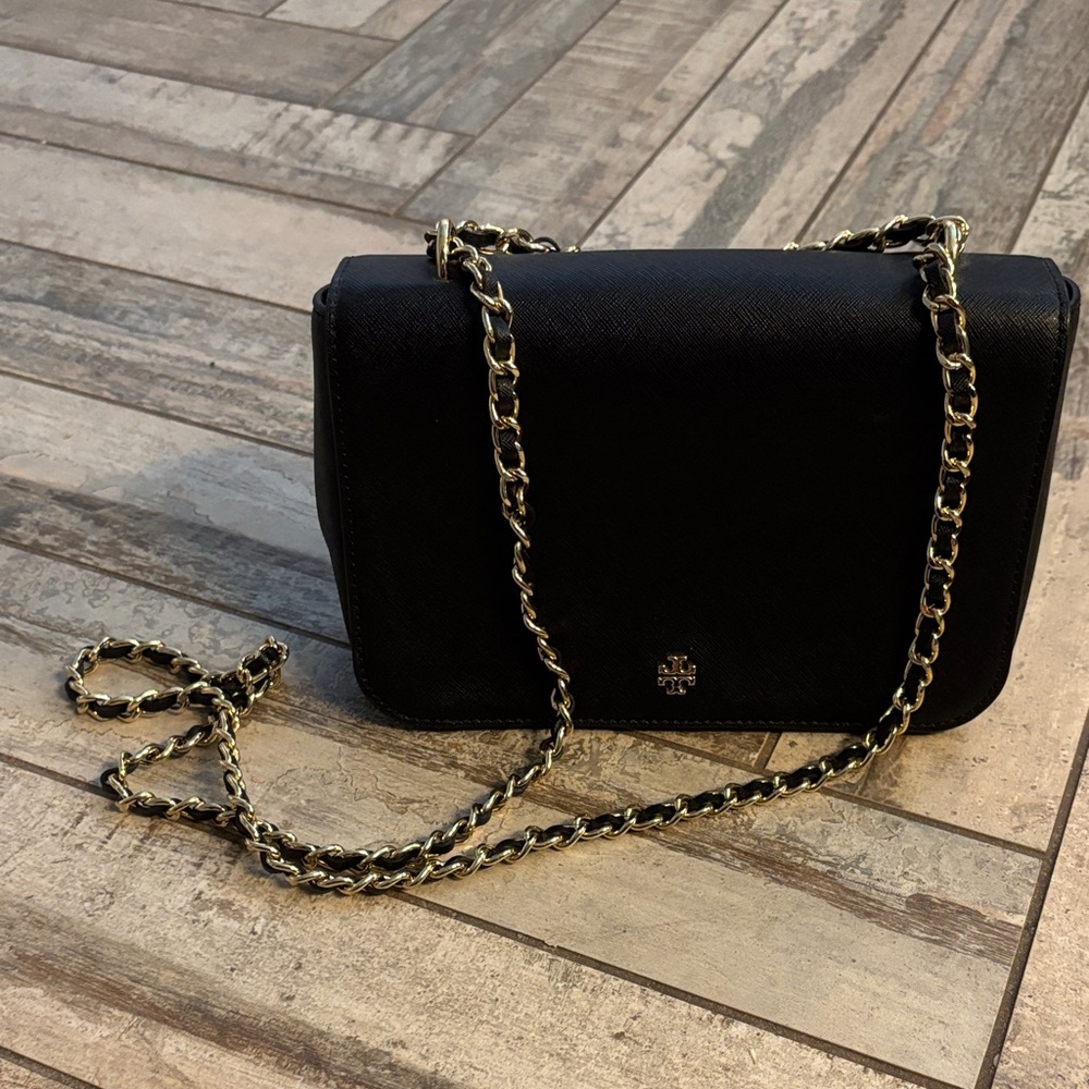 Tory Burch Black Crossbody Bag with Gold Chain